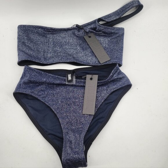 Triangle One-Shoulder Bikini Set in Navy Blue Sparkle Size Large - Picture 1 of 3